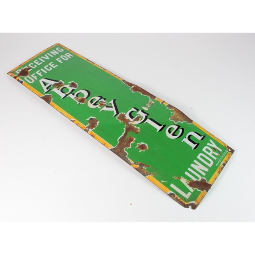 621 - Advertising, A small green, yellow & white enamel sign 'Recieving Office For Abbey Glen Laundry', lo... 