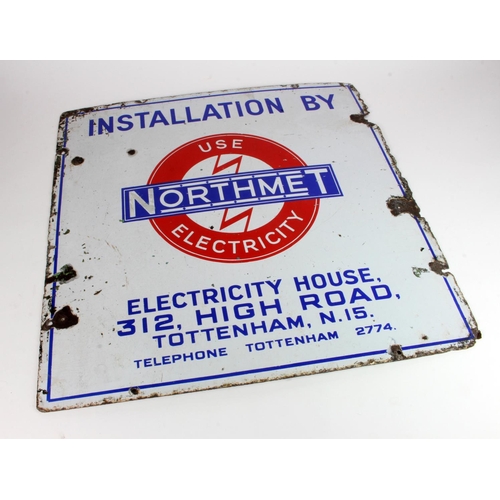 623 - Advertising. A blue, red & white enamel sign 'Northmet Electricity', worn to edges, 61cm x 61cm appr... 