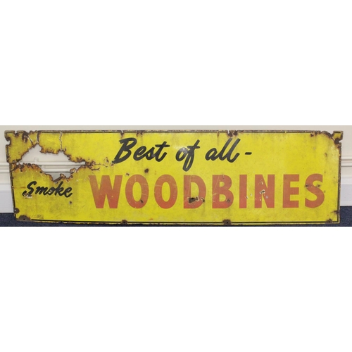 631 - Advertising. Large enamel advertising sign 'Best of All Woodbines', hole to left side of sign, 148cm... 