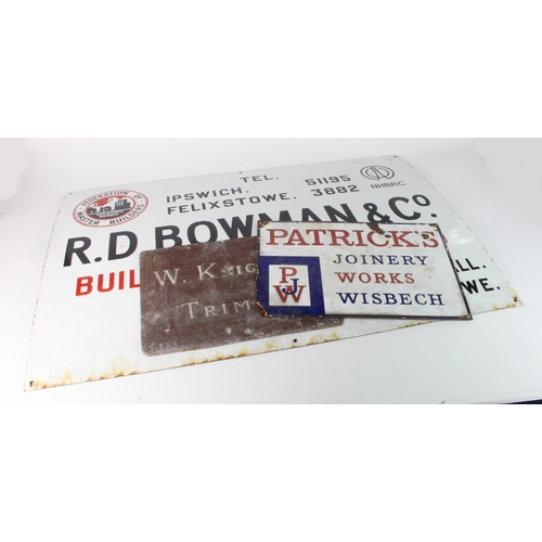 635 - Advertising. Two construction related enamel signs, comprising 'R.D. Bowman & Co. Building Contracto... 