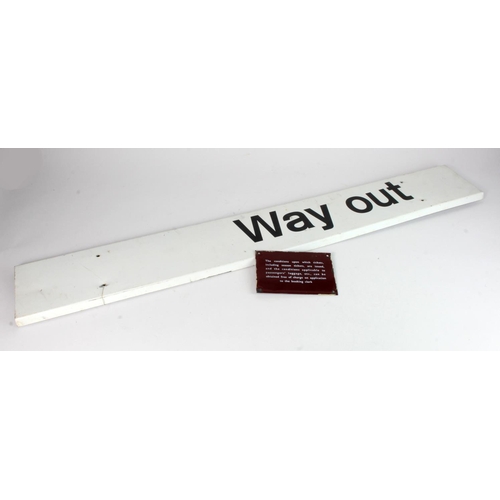 638 - Advertising. Two railway interest enamel signs, comprising 'Way Out' (from Beccles station, 105cm x ... 