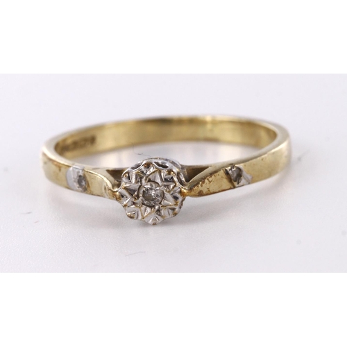 69 - 9ct yellow gold diamond single stone illusion set ring, diamond weight approx. 0.03ct. Finger size M... 