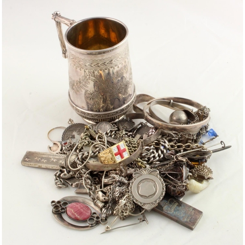 82 - Silver & White Metal. A collection of silver & white metal jewellery, including charm bracelets, ing... 