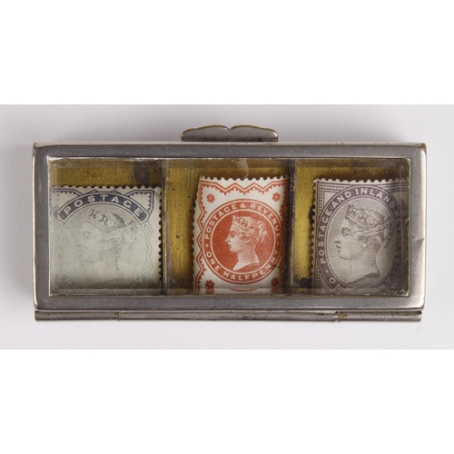 79 - GB stamp case for use at writing-desk, with Victorian stamp inserts.