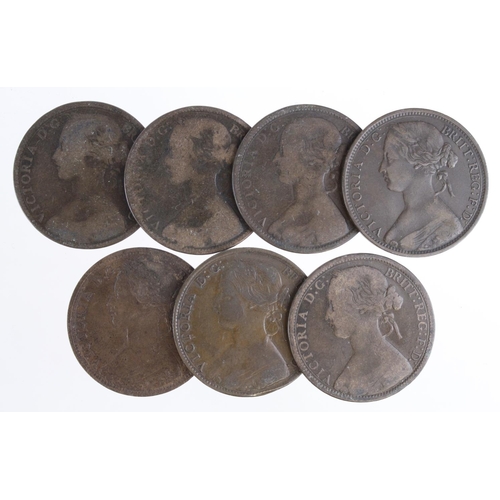 1020 - GB Pennies (7) Queen Victoria 'bun head' bronze, 1860-1866 various, mixed grade.