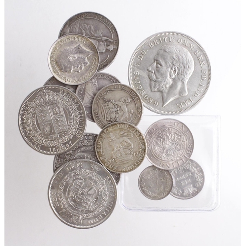 1058 - GB Silver (13) 19th-20thC assortment, mixed grade, noted Shilling 1896 EF, Florin 1905 GF etc etc.