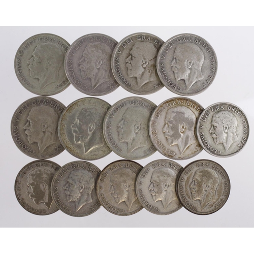 1060 - GB Silver (14) Halfcrowns and Florins of George V, post-1920, mixed grade.