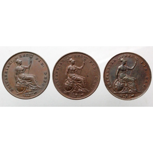 119 - GB Pennies (3) Queen Victoria copper: 1854 PT slightly cleaned nEF, 1858/3 nEF, and 1858/7 aEF