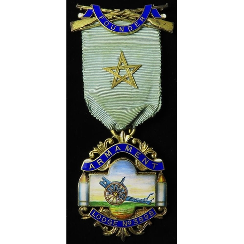 1210 - Masonic, WW1 period, Military related silver & enamel Armament Lodge No.3898 Founder's Medal; hallma... 