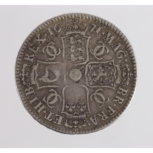 129 - Halfcrown 1671 V. Tertio, S.3366 Fine.