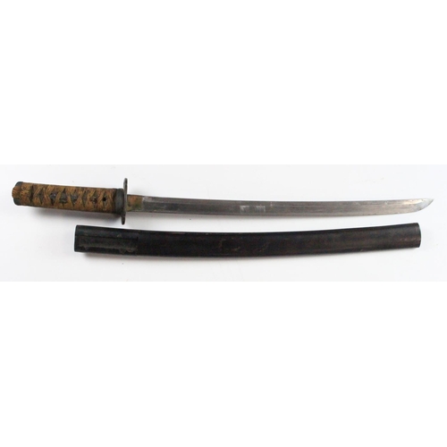 1319 - Japanese Wakizashi sword with scabbard, tang unsigned, Menuki to handle.  (total length approx 26 in... 