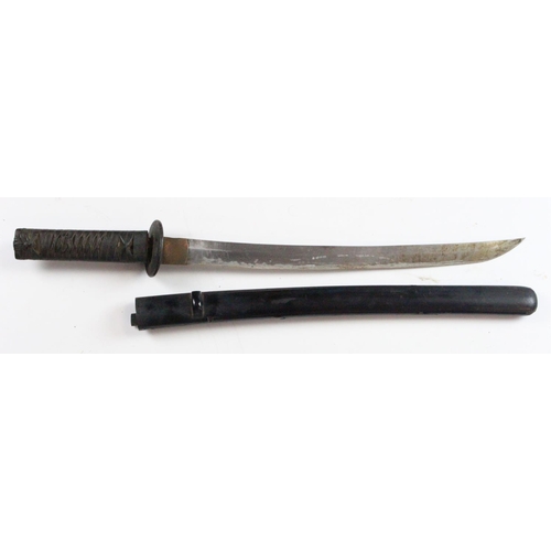 1320 - Japanese Wakizashi sword with scabbard, tang unsigned. (total length approx 22 inches) blade a/f