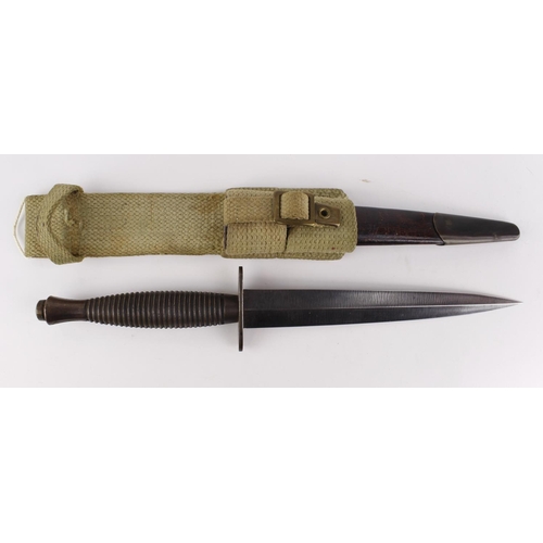 1322 - Knife - a 3rd Pattern F.S.Knife in a rare brass mounted leather scabbard with webbing integral frog ... 