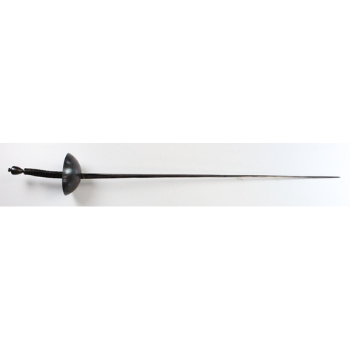 1345 - Sword - 19th Century Fencing Foil. Cup hilted guard with wirebound leather grip, Urn pommel. Hollow ... 