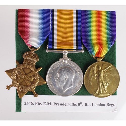 1393 - 1915 Star Trio to 2546 Pte E M Prenderville 8-London Regt. Entitled to a Silver War Badge for Wounds... 