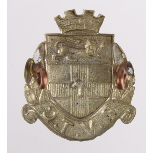 1437 - Badge R.V.T.C. (Rochester) white metal hat badge.