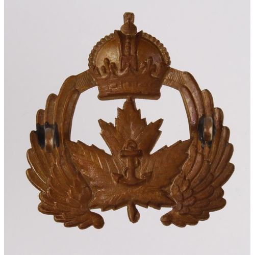 1460 - Badge: Royal Canadian Naval Air Service WW1 bronze metal Officer's Service Dress cap badge. This is ... 