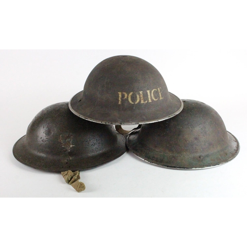 1525 - British WW2 Helmets to include Police, Home Guard and Army.  (3)