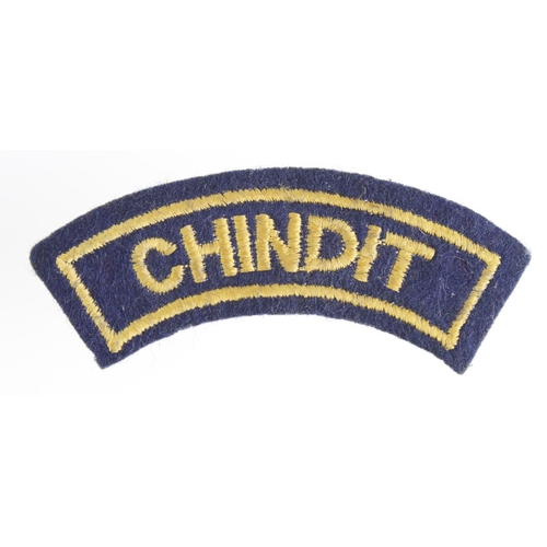 1620 - Cloth Badge: Chindit WW2 embroidered felt shoulder title badge in excellent worn condition.