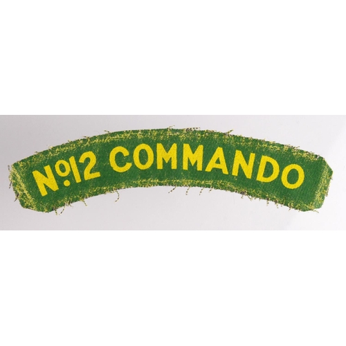 1622 - Cloth Badge: No. 12 Commando WW2 painted cloth shoulder title badge in excellent worn condition.