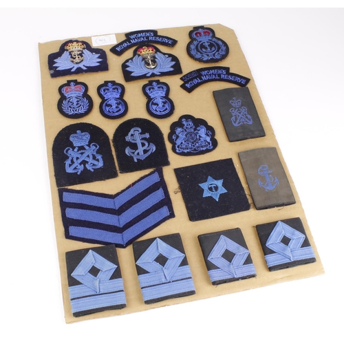 1639 - Cloth Badges: W.R.N.S. (Women's Royal Naval Service) Collection of Officer, Chief Petty Officer and ... 