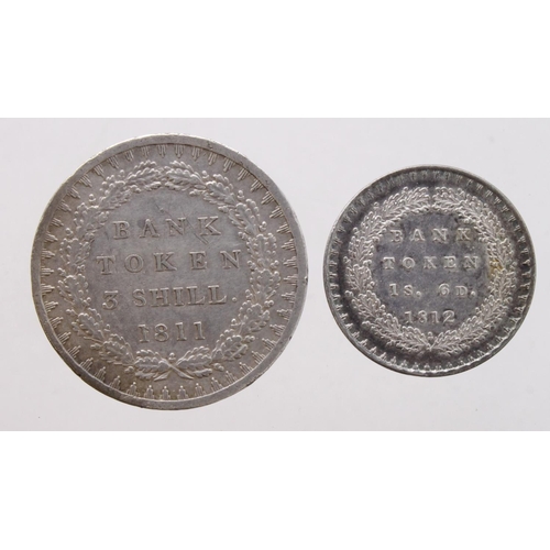 196 - Bank Tokens (2): 18d 1812 armoured bust VF-GVF, and Three Shillings 1811 scuffed and scratched F/GF