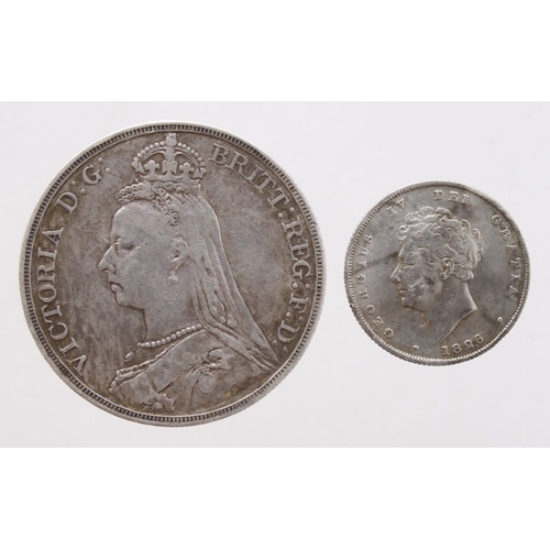 210 - Crown 1889 GF, and Shilling 1826 scuffed VF