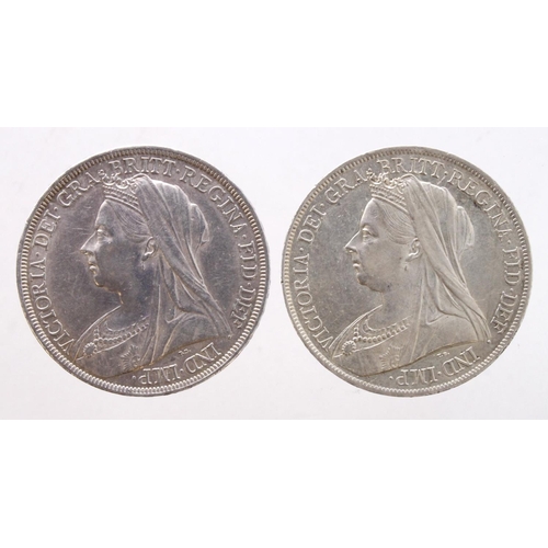 227 - Crowns (2): 1894 LVIII GVF, and 1900 LXIV nEF hairlines.