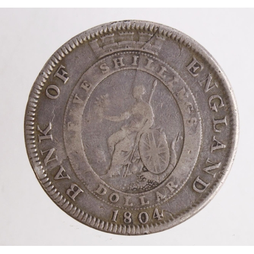 229 - Dollar 1804 Bank of England, top leaf to left of E, upright K to left of shield, Fine, a few scratch... 