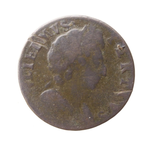 236 - Farthing 1698 date in exergue, rare date, S.3557, Fair, a few scratches.