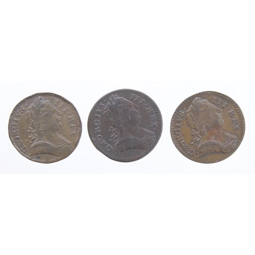 242 - Farthings (3) 1773 F, VF and VF ex-mount.