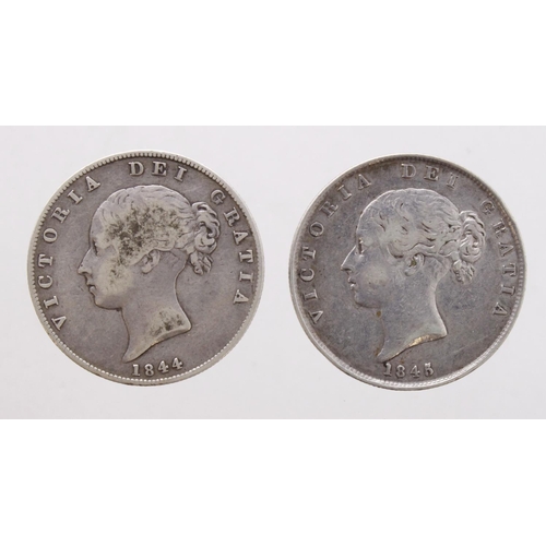 315 - Halfcrowns (2): 1844 aF, and 1845 F