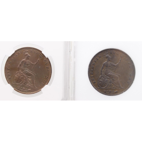 353 - Pennies (2) Victorian young head copper, slabbed: 1853 OT NGC 'AU Details, Surface Hairlines', and 1... 