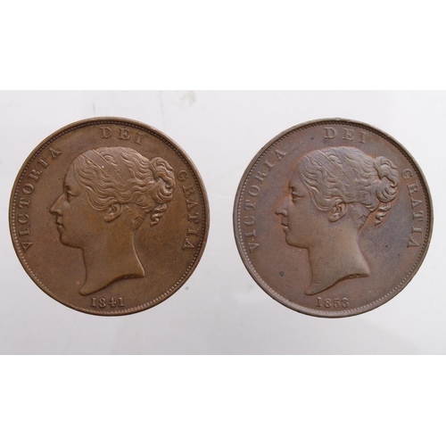 354 - Pennies (2): 1841 OT no colon after REG, lightly cleaned nEF, and 1853 OT GVF-nEF