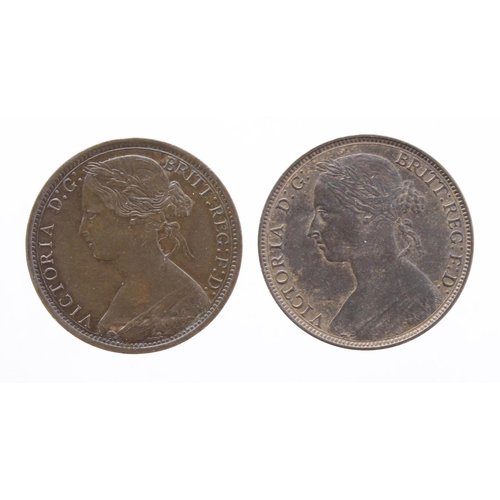 355 - Pennies (2): 1873 GVF, and 1882H EF