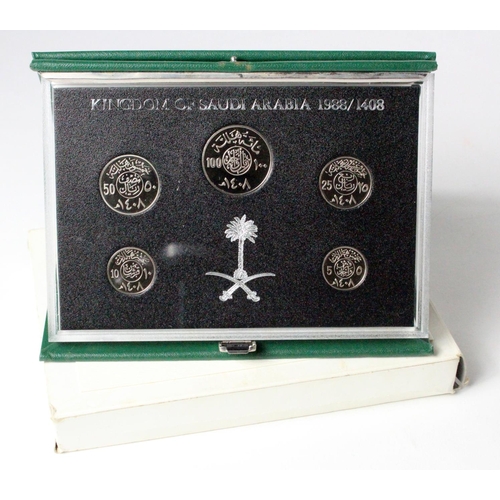 588 - Saudi Arabia Proof Set 1408 Hijra, 1988 AD, FDC cased with cert.