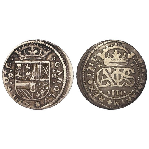 593 - Spain, Catalonia silver 2 Reales 1711 of Charles III 'the Pretender', slightly off-centre VF and a l... 