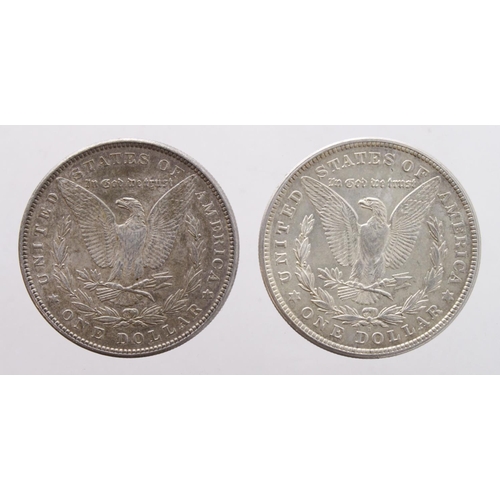 614 - USA Morgan Silver Dollars (2): 1889 EF and 1921S UNC