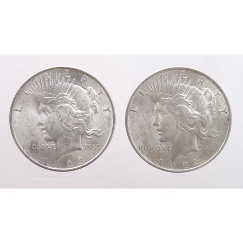 615 - USA Peace Silver Dollars (2): 1922 GEF, and 1923 BU