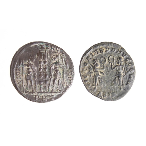 650 - Constantine II as Caesar billon reduced Centenionalis of the two soldiers type VF, with a ditto but ... 