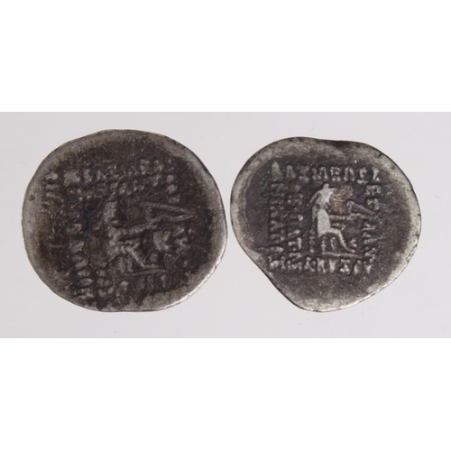 694 - Parthian silver Drachms of Gotarzes I (Sellwood 33.1) and Phraates III (Sellwood 39.18). Both with f... 