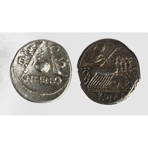 707 - Roman Republican silver denarii (2): M Papirius Carbo, Rome 122 BC, Crawford 279/1, 19mm, 3.82g, VF,... 