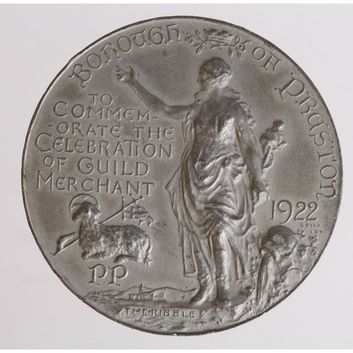 748 - British Commemorative Medal, pewter d.51mm: Borouch of Preston, to Commemorate the Celebration of Gu... 