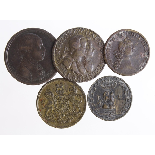 752 - British Commemorative Medalets (5) 4x 18thC and 1x 19thC, copper and bronze.