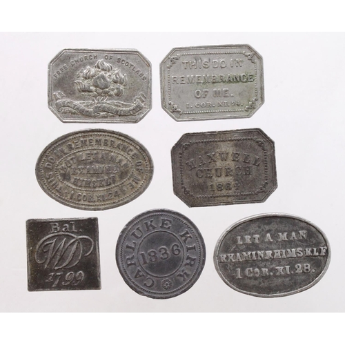 779 - Communion Tokens (7) 19thC (one 1799) assortment.