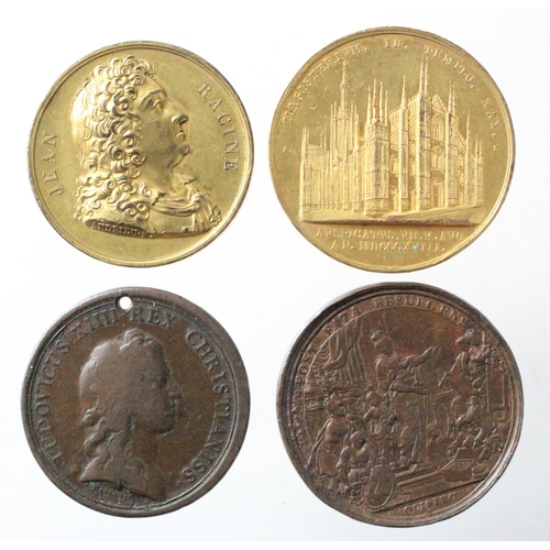 782 - European Commemorative Medals (4): A French medal of Louis XIIII holed; a gilt bronze medal of Karl ... 