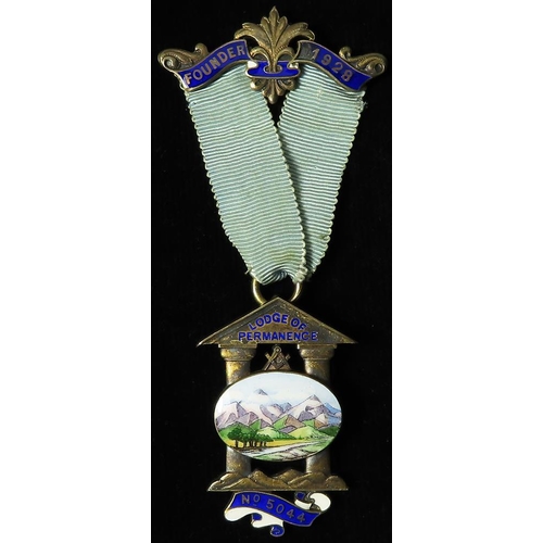 808 - Masonic Jewel: Lodge of Permanence (No. 5044) Founders Jewel 1928, hallmarked silver-gilt, beautiful... 