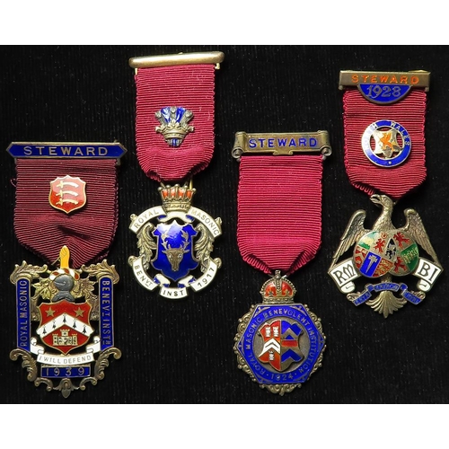 814 - Masonic Jewels (4): Royal Masonic Benevolent Institution: Enamelled, hallmarked silver-gilt charity ... 