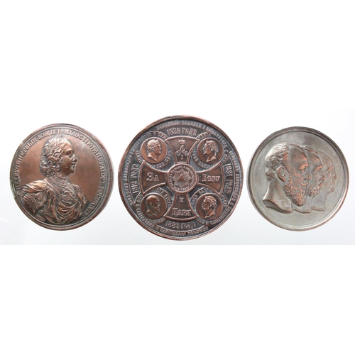 831 - Russian Commemorative Medals (3) later reproductions; white metal coated, laminate bronze, mostly po... 