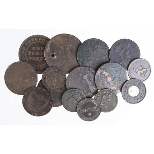 839 - Tokens (15) 18th-19thC assortment, mixed grade.